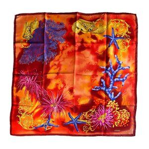 Rare Versace “Trésor de la Mer” Silk Scarf – Coral Sea Print